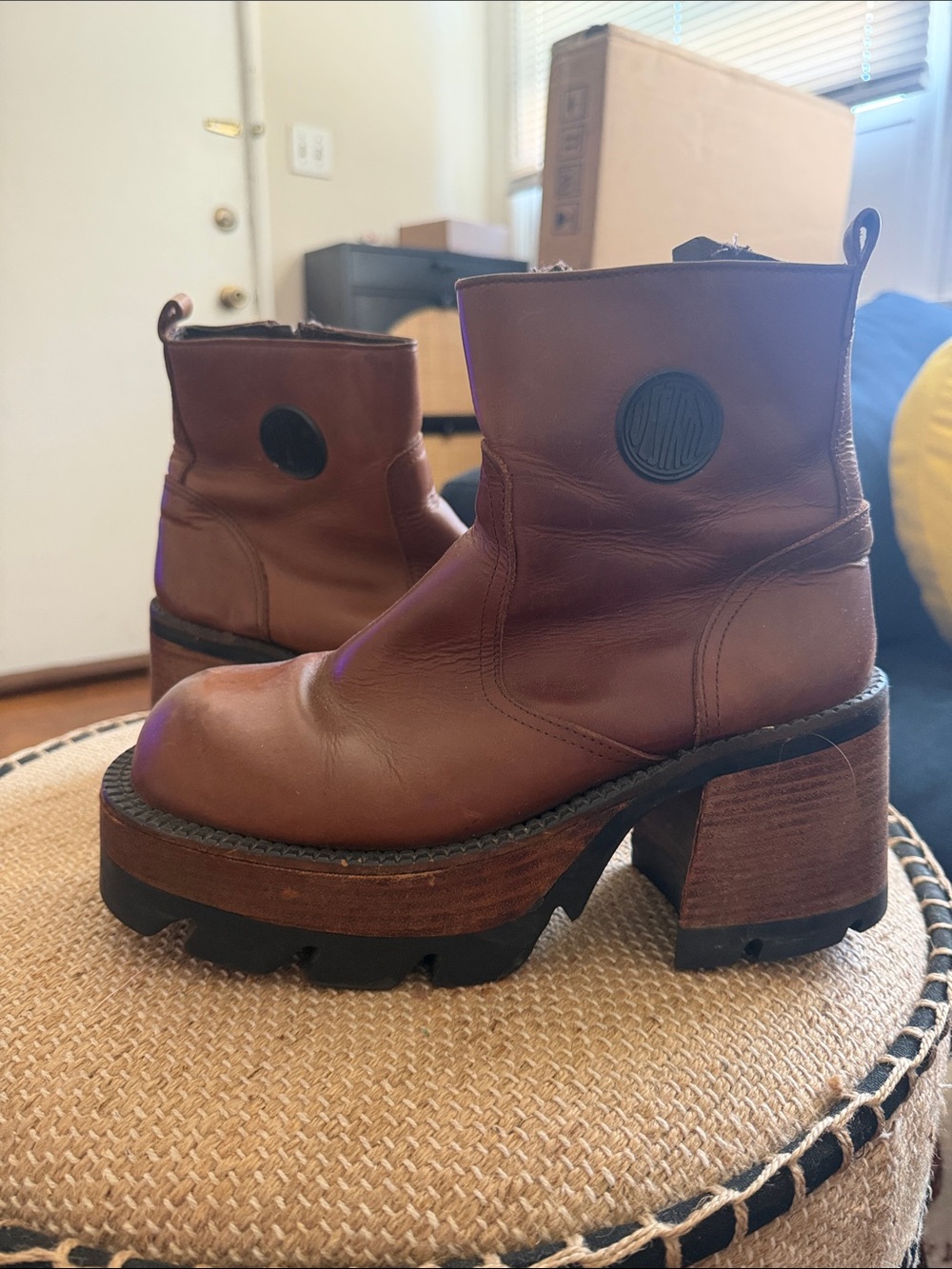 Platform Leather Ankle Boots in Brown — Destroy